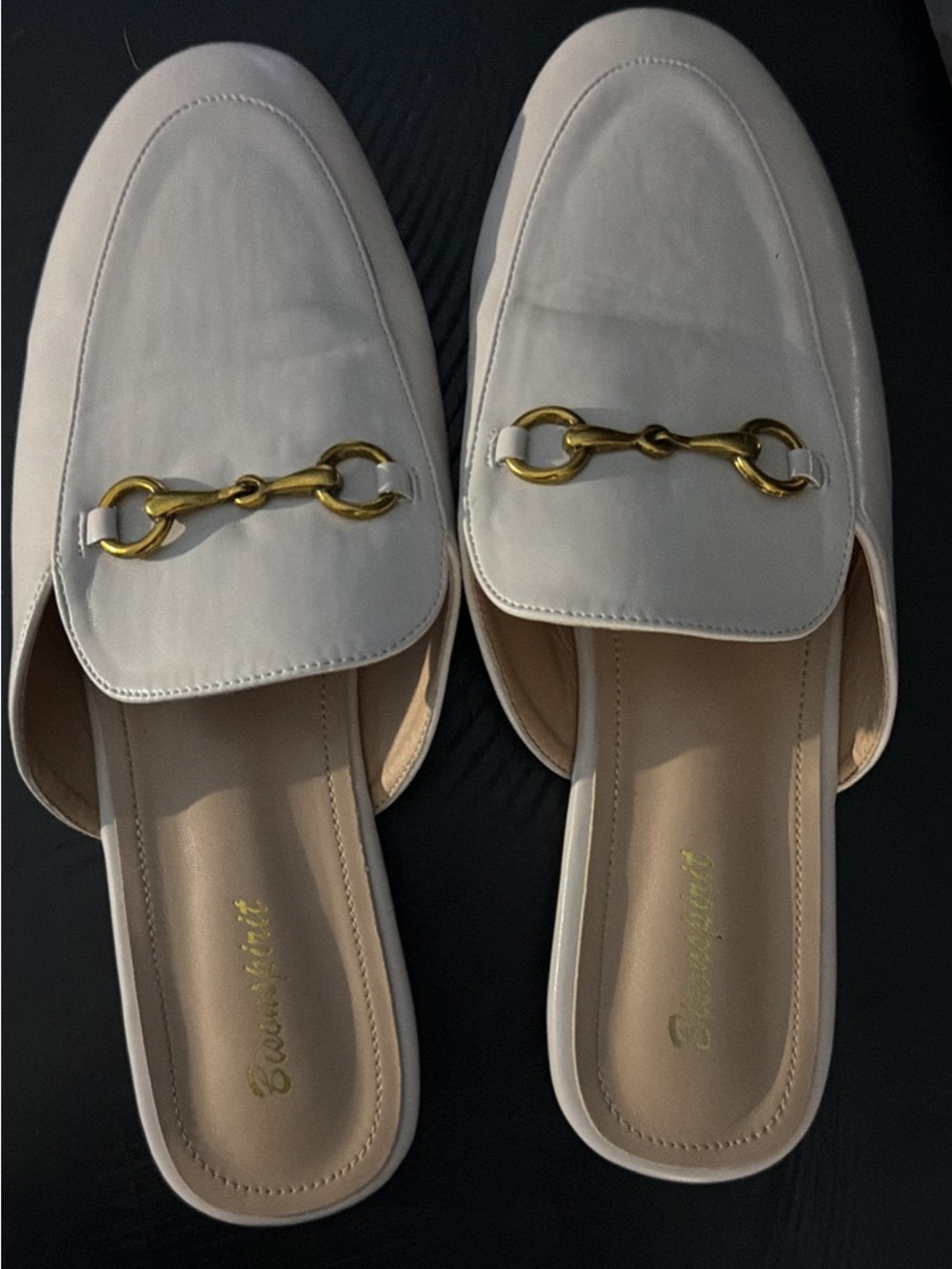 White Leather Slip-On Loafers with Gold Horsebit